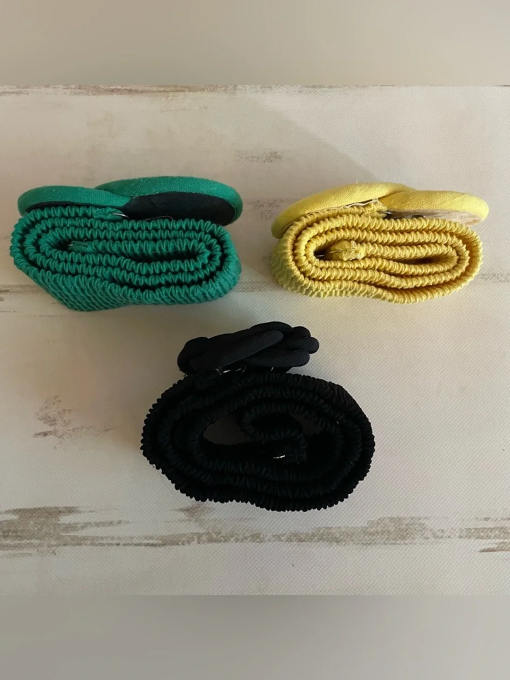 Vintage Elastic Stretch Belts Green, Yellow and Black